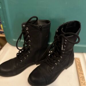Military combat Black Lace-Up Women's Boots with zipper